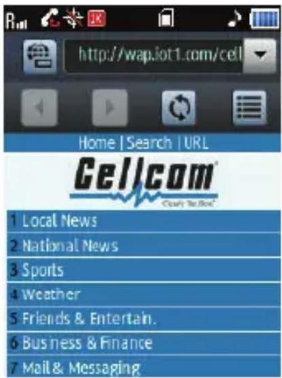 Home | Search | URL Cellcom® 1 Local News 2 National News 3 Sports 4 Weather 5 Friends & Entertain. 6 Business & Finance 7 Mail & Messaging