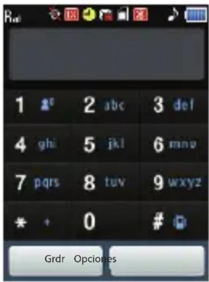 1 2 abc 3 del 4 ghi 5 jkl 6 mno 7 pqrs 8 tuv 9 wxyz * + 0 # Grdr Opciones