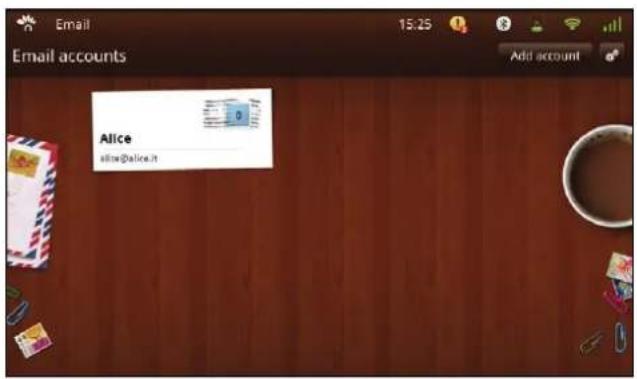 Email accounts 15:25 Add account Alice sllwe@alice.it