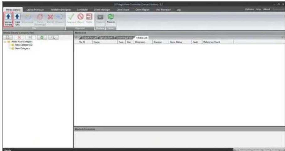 SI Magic Tree Controller (Server Edition) - 3.2 Media Library Layout Manager Template Designers Scheduler Client Manager Client Help Client Report User Manage Log Options Help About Settings Internet Media Asia URL New Category(C) New Category Media Library Category Title Media List Search Layer: [D…