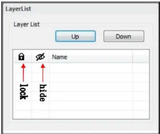 LayerList Layer List Up Down Lock Hide Name