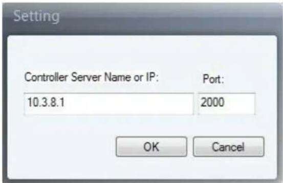 Setting Controller Server Name or IP: Port: 10.3.8.1 2000 OK Cancel