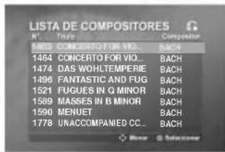 LISTA DE COMPOSITORES N° Color Compositor ISO CONCEPTOR FOR VIO... BACH 1464 CONCERTO FOR VIO... BACH 1474 DAS WOHLTEMPERIE BACH 1496 FANTASTIC AND FUG BACH 1521 FUGUES IN Q MINOR BACH 1589 MASSES IN B MINOR BACH 1590 MENUET BACH 1778 UNACCOMPANIED CC... BACH