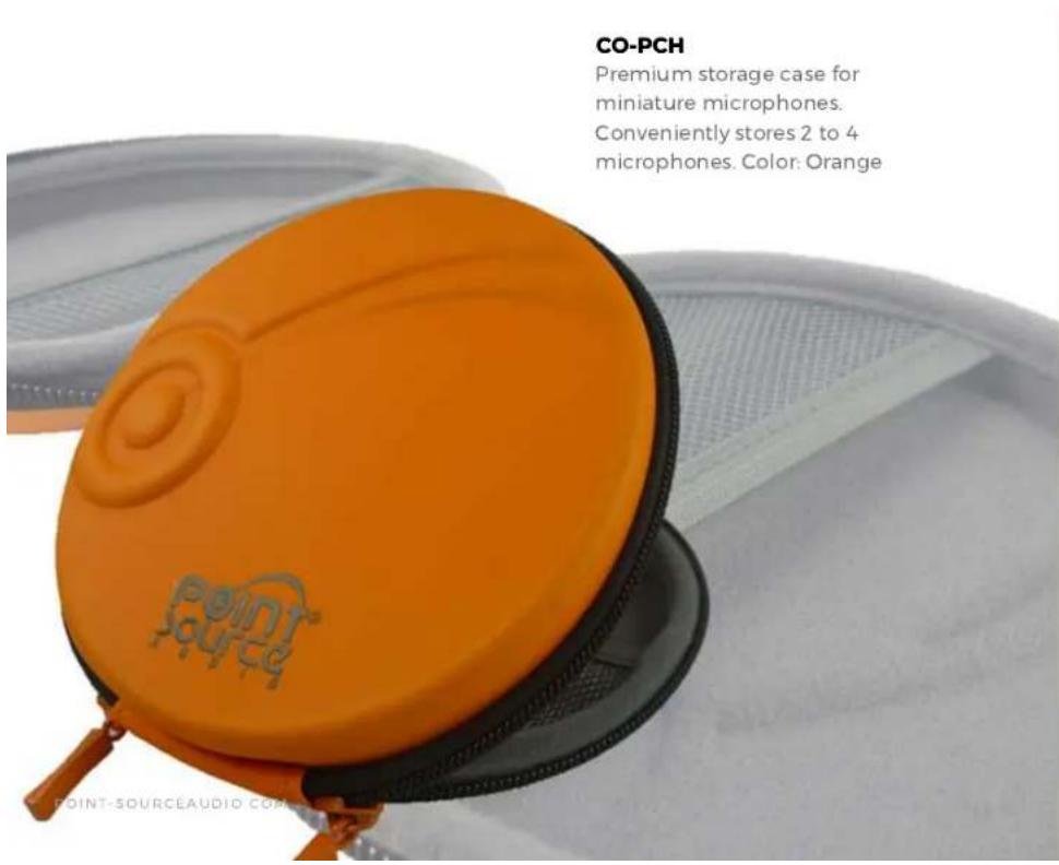 CO-PCH Premium storage case for miniature microphones. Conveniently stores 2 to 4 microphones. Color: Orange