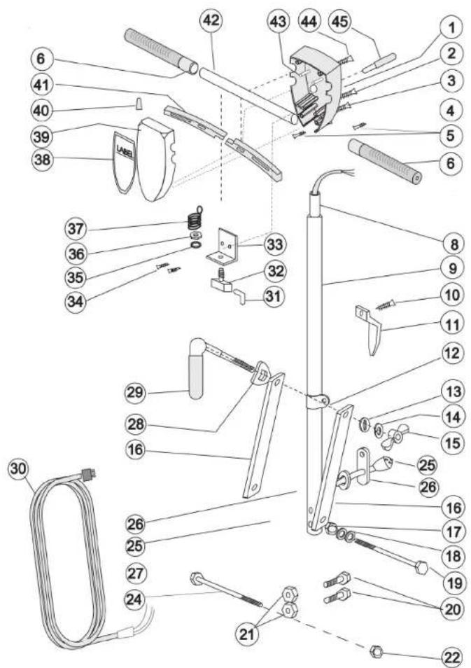 Exploded view diagram of a mechanical assembly with numbered parts for identification