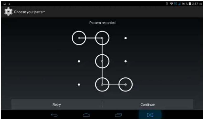Choose your pattern Pattern recorded Retry Continue