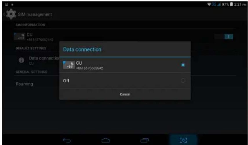 SIM management SIM INFORMATION CU +8618576502642 DEFAULT SETTINGS Data connection CU GENERAL SETTINGS Roaming Data connection CU +861 +8618576502642 Off Cancel