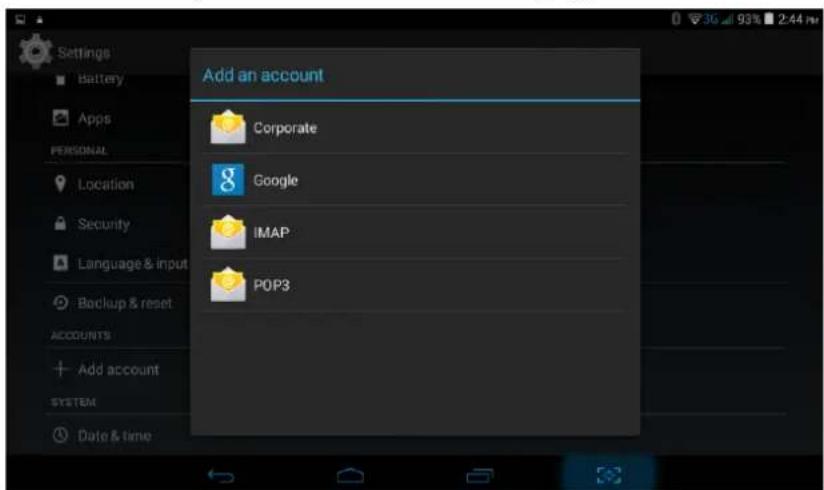 Add an account Corporate Google IMAP POP3