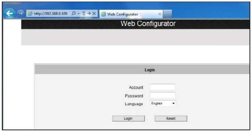 Web Configurator Login Account Password Language English Login Reset