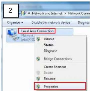 2 Organize Disable this network device Diagnos Local Area Connection Network Intel(R) & Disable Status Diagnose Bridge Connections Create Shortcut Delete Rename Properties