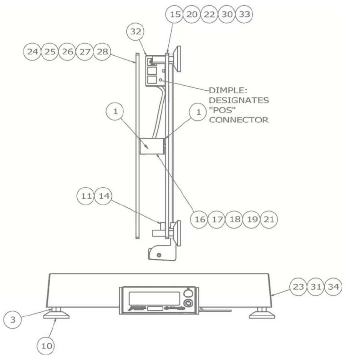 15 20 22 30 33 32 24 25 26 27 28 1 DIMPLE: DESIGNATES "POS" CONNECTOR 1 11 14 16 17 18 19 21 3 10 23 31 34