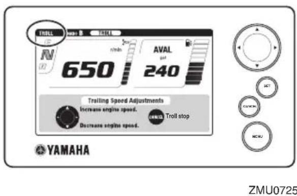 TROLL 650 AVAL 240 Trailing Speed Adjustments Increase engine speed. Decrease engine speed. Troll stop YAMAHA ZMU0725
