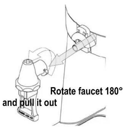 Rotate faucet 180° and pull it out