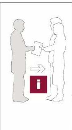 Diagram showing two figures exchanging a document with an arrow and a red box containing the letter 'i'