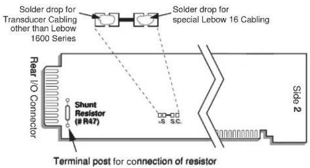 Solder drop for Transducer Cabling other than Lebow 1600 Series Solder drop for special Lebow 16 Cabling Rear I/O Connector Shunt Resistor (# R47) s.c. Terminal post for connection of resistor Side 2