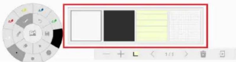 Screenshot of a software interface showing a circular diagram with icons and a color palette with three vertical panels.