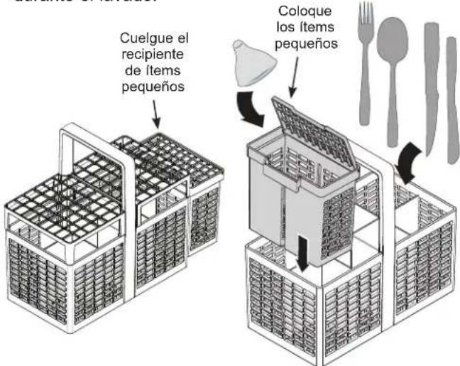 Cuelgue el recipiente de ítems pequeños Coloque los ítems pequeños