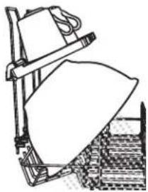 Line drawing of a mechanical device with a folded paper or sheet, no text or symbols present