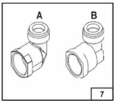Technical line drawing of two pipe fitting components labeled A and B, with no text or symbols present.