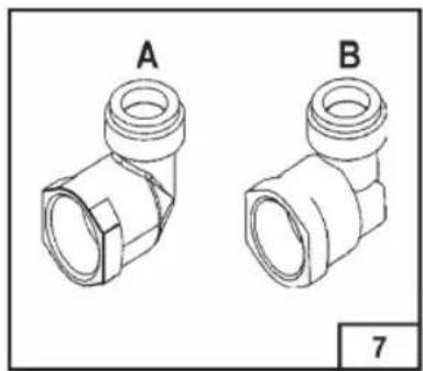 Technical line drawing of two pipe fitting components labeled A and B, with no text or symbols present.