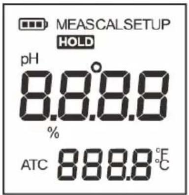 MEASCALSETUP HOLD pH 8.8.8.8 % ATC 888.8°C
