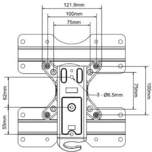 121.9mm 100mm 75mm 62mm 55mm 3 - Ø6.5mm 75mm 100mm