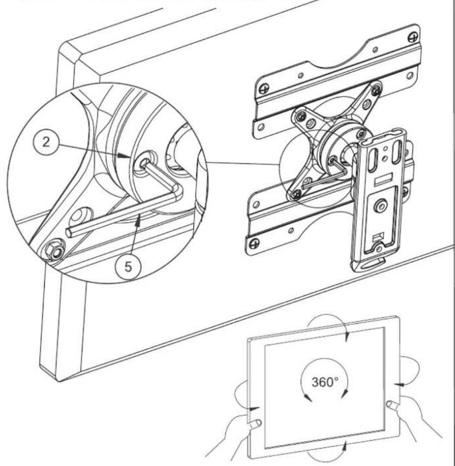 Technical diagram showing mechanical assembly with numbered components and a 360° angle indicator