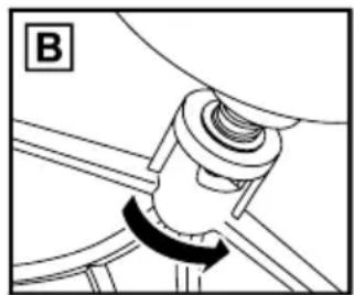 Mechanical assembly diagram showing a rotating component with a curved arrow indicating rotation (no text or symbols)