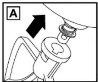 Mechanical assembly diagram showing a valve with a black arrow indicating direction (no text or symbols)