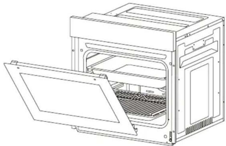 Line drawing of an open refrigerator with lid open, showing internal compartments and ventilation slots (no text or symbols)