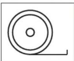 Simple line drawing of a circular object with a curved line extending from its right side (no text or symbols)