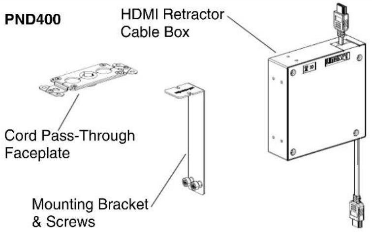 PND400 HDMI Retractor Cable Box Cord Pass-Through Faceplate Mounting Bracket & Screws