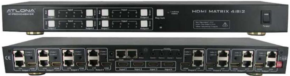 ATLONA® AT PROHD48X-SR HDMI MATRIX 4:8:2 Output 1 3 3 4 Output 3 Next: Map output 1.0.0.7 Output 1 2 3 4 Output 6 Next: Map output 2.0.0.9 Output 1 2 3 4 Output 7 Next: Connected by 2.0.0.9 Output 6 Output 7 Key lock Limiting status Power CE Output 1 UTP HDMI Output 1 UTP HDMI UTP HDMI UTP HDMI Input 1 Input 2 Input 3 Input 4 Output 1 Output 2 Output 3 Output 4 Output 1 UTP HDMI Output 1 UTP HDMI Output 1 UTP HDMI Output 1 UTP HDMI Output 1 UTP HDMI Output 1 UTP HDMI Output 1 UTP HDMI Output 1 UTP HDMI Output 1 UTP HDMI Output 1 UTP HDMI Output 1 UTP HDMI Output 1 UTP HDMI