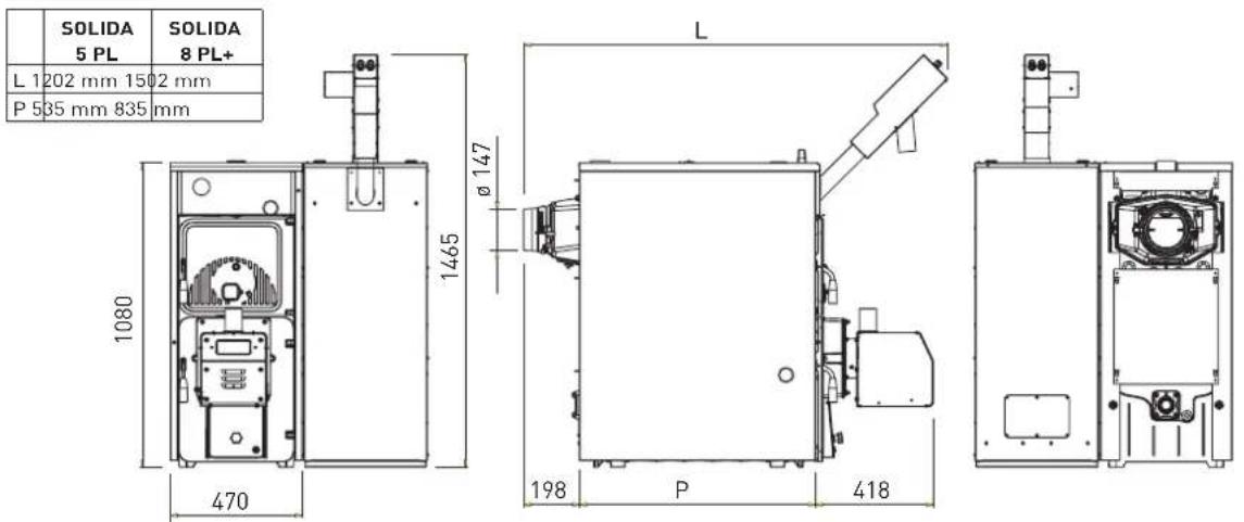 SOLIDA 5 PL SOLIDA 8 PL+ L 1202 mm 1502 mm P 535 mm 835 mm 1080 470 1465 Ø 147 L 198 P 418