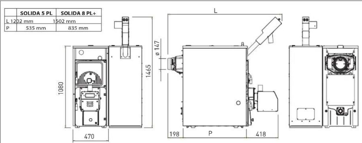 SOLIDA 5 PL SOLIDA 8 PL+ L 1202 mm 1502 mm P 535 mm 835 mm 1080 470 1465 Ø 147 L 198 P 418
