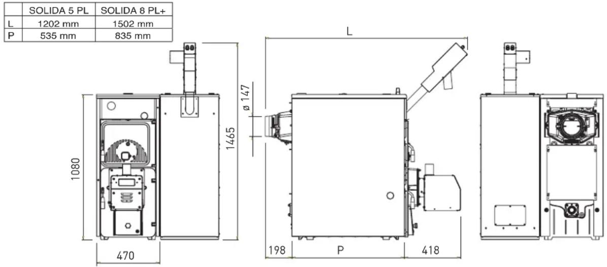 SOLIDA 5 PL SOLIDA 8 PL+ L 1202 mm 1502 mm P 535 mm 835 mm 1080 470 1465 Ø 147 L 198 P 418