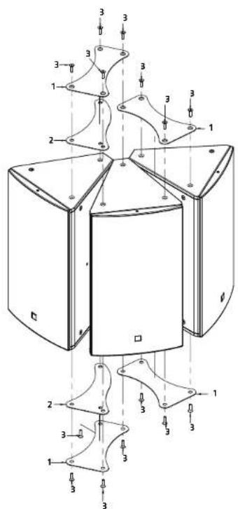 Technical diagram of a mechanical assembly with numbered components and directional arrows indicating assembly steps.