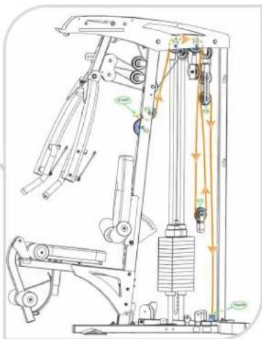 Technical diagram of a mechanical lifting device with labeled components and directional arrows indicating motion or force vectors.