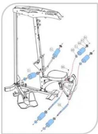 Technical diagram of a mechanical assembly with labeled components and motion indicators