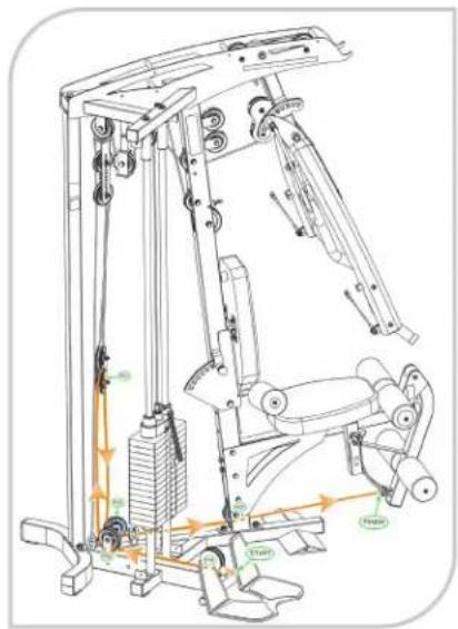 Technical diagram of a mechanical lifting device with labeled components and motion indicators