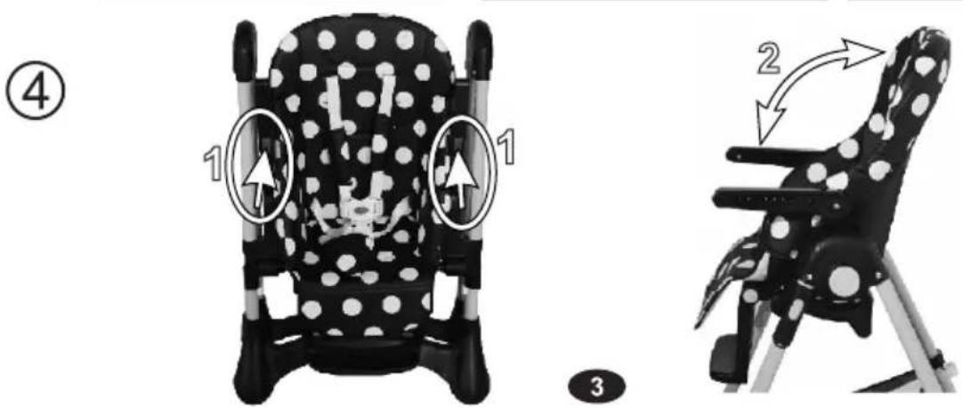 Diagram showing two different types of baby play chairs with numbered labels and directional arrows indicating movement or rotation.