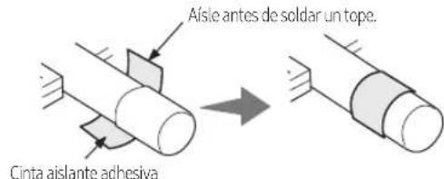Aísle antes de soldar un tope. Cinta aislante adhesiva