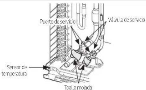 Puerto de servicio Válvula de servicio Sensor de temperatura Toalla mojada