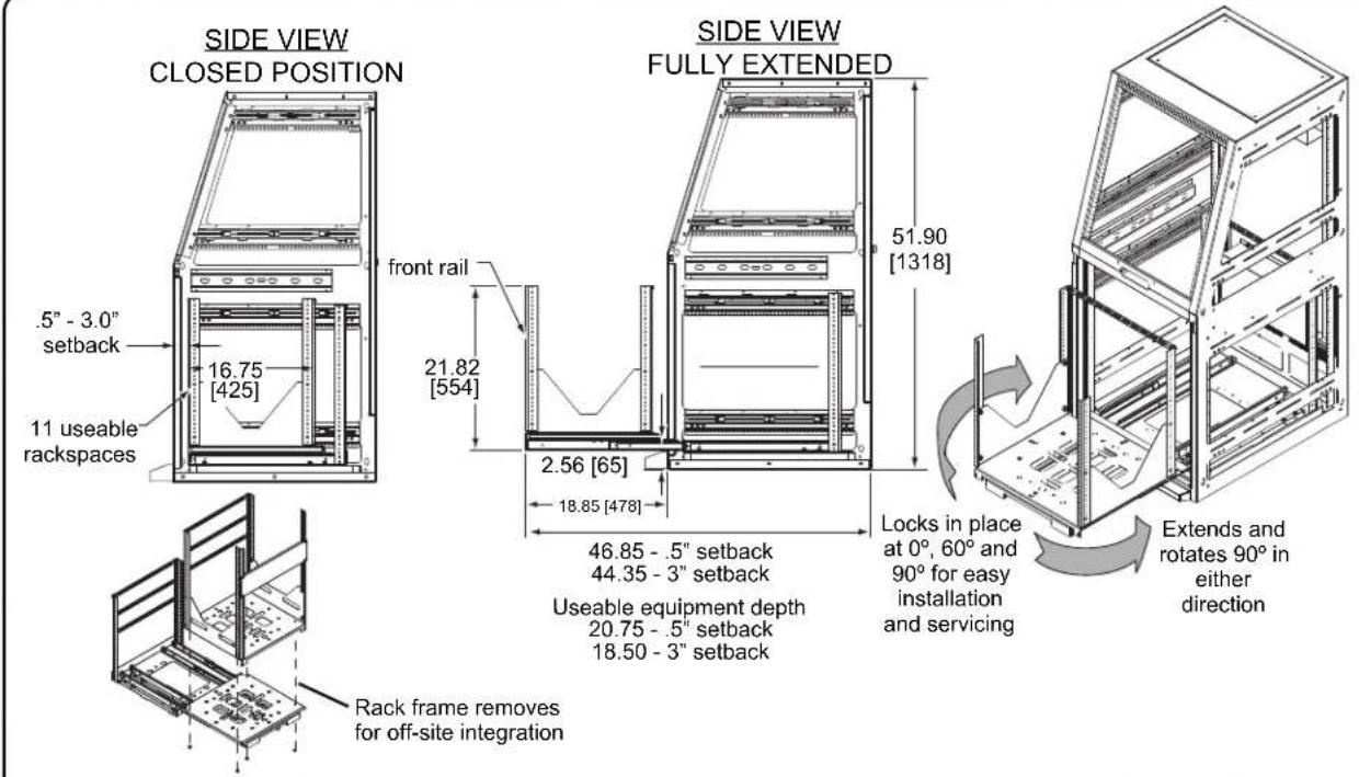 Middle Atlantic WS1-S18-GOF - Console basic dimensions - 17° slope - 11