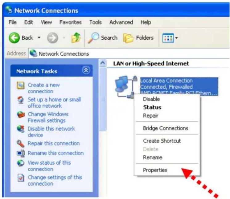 Network Connections File Edit View Favorites Tools Advanced Help Back Search Folders Address Network Connections LAN or High-Speed Internet Network Tasks Create a new connection Set up a home or small office network Change Windows Firewall settings Disable this network device Repair this connection…