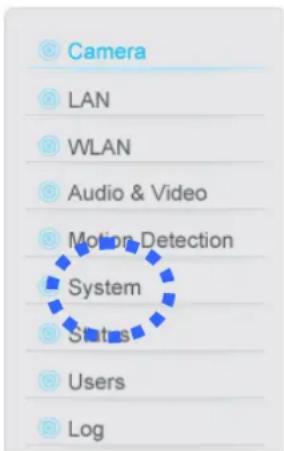 Camera LAN WLAN Audio & Video Motion Detection System Status Users Log
