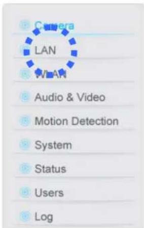 Camera LAN WLAN Audio & Video Motion Detection System Status Users Log
