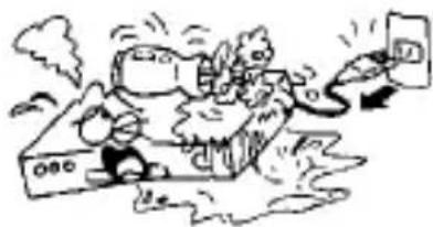 Cartoon illustration of a person falling into a building with smoke and clouds, no text or symbols present