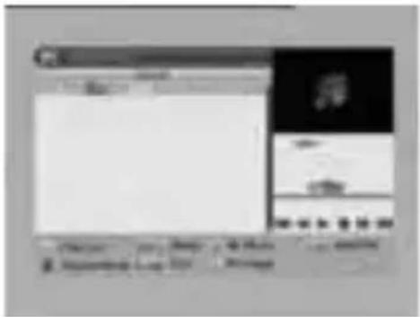 Screenshot of a software interface with menu options and a preview window showing a music player.