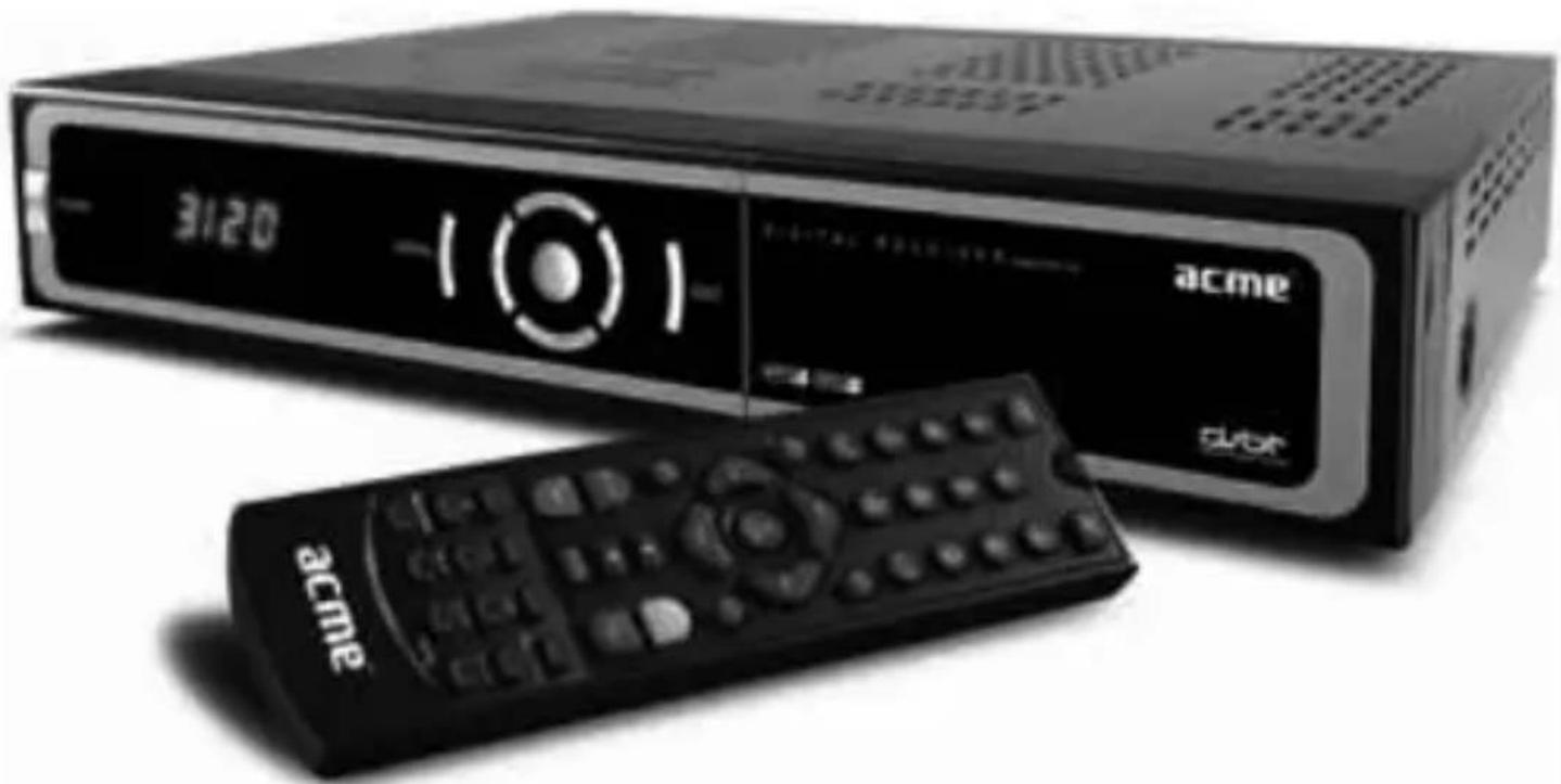 Exterior view of a black acme remote control unit with digital display and remote control (no visible text or symbols on main device)